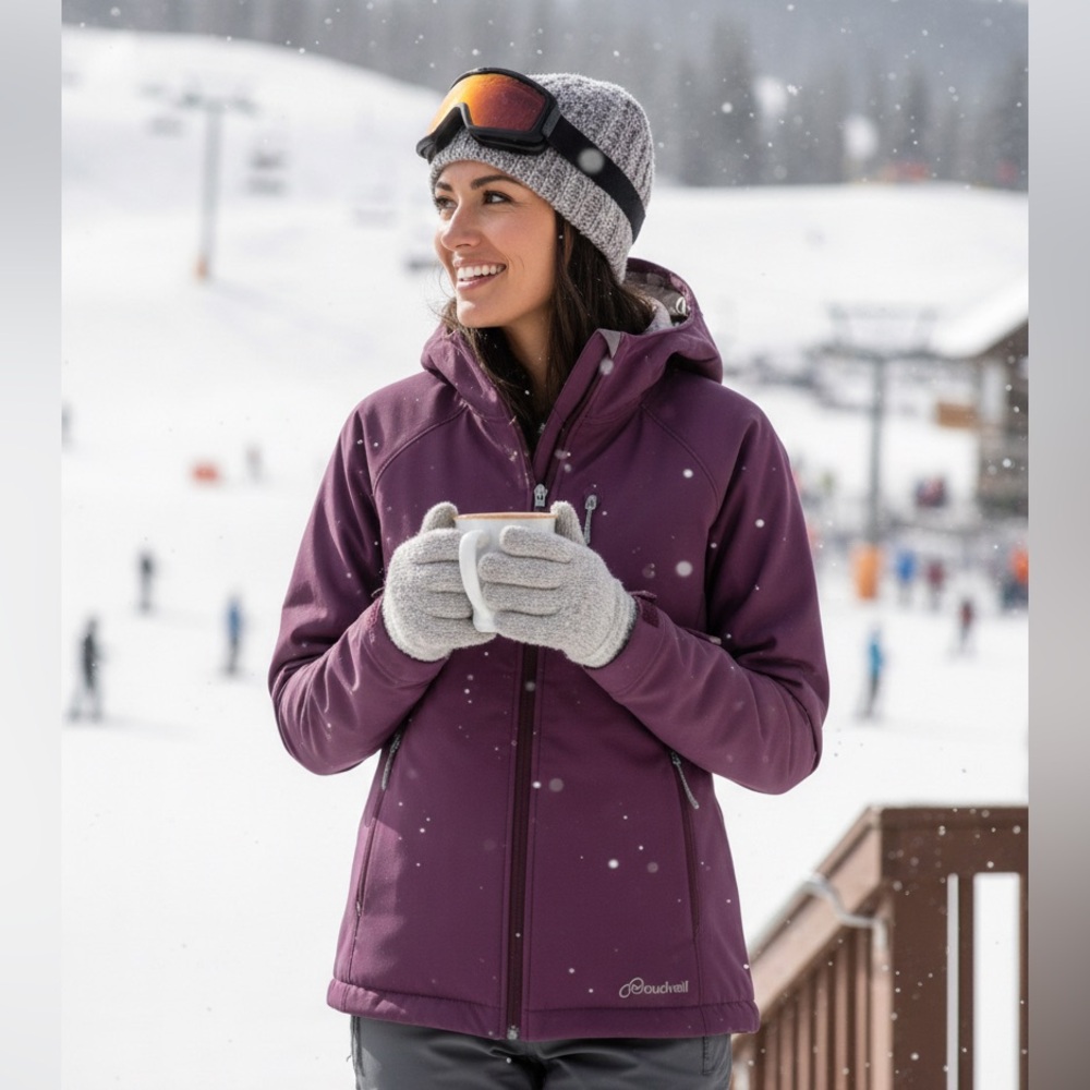 Cloudveil Women’s Plum Softshell Full Zip Hooded Ski Winter Jacket Medium